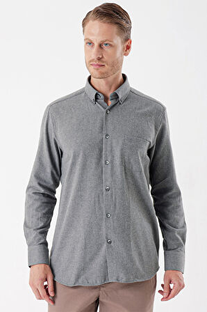 Füme Uzun Kollu Gabardin Sert Yaka Cepli Casual Comfort Fit Rahat Kesim Gömlek 1004235108