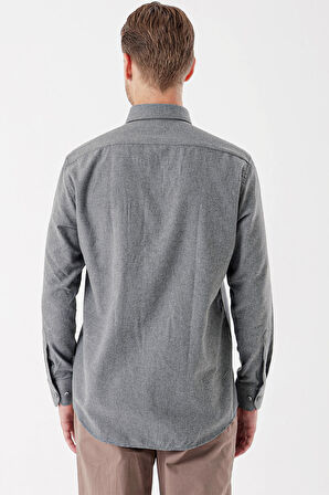 Füme Uzun Kollu Gabardin Sert Yaka Cepli Casual Comfort Fit Rahat Kesim Gömlek 1004235108