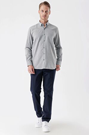 Gri Uzun Kollu Gabardin Sert Yaka Cepli Casual Comfort Fit Rahat Kesim Gömlek 1004235108