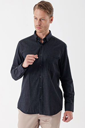 Lacivert Uzun Kollu Gabardin Sert Yaka Cepli Casual Comfort Fit Rahat Kesim Gömlek 1004235108