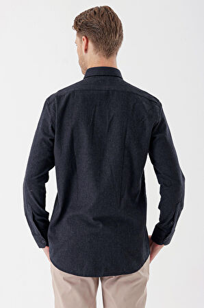 Lacivert Uzun Kollu Gabardin Sert Yaka Cepli Casual Comfort Fit Rahat Kesim Gömlek 1004235108