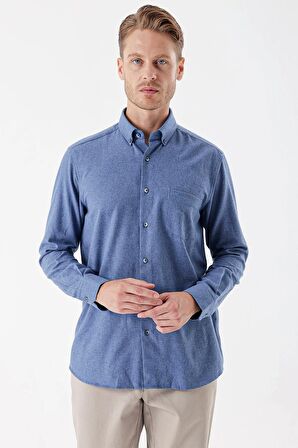 Mavi Uzun Kollu Gabardin Sert Yaka Cepli Casual Comfort Fit Rahat Kesim Gömlek 1004235108