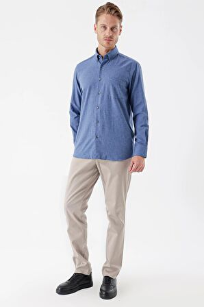 Mavi Uzun Kollu Gabardin Sert Yaka Cepli Casual Comfort Fit Rahat Kesim Gömlek 1004235108