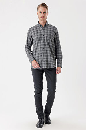 Uzun Kollu Ekoseli Gabardin Sert Yaka Cepli Casual Comfort Fit Gömlek 1004235113 Siyah