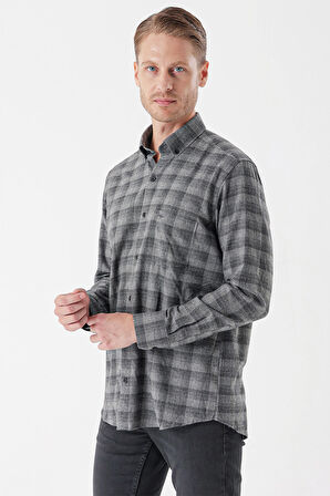Uzun Kollu Ekoseli Gabardin Sert Yaka Cepli Casual Comfort Fit Gömlek 1004235113 Siyah