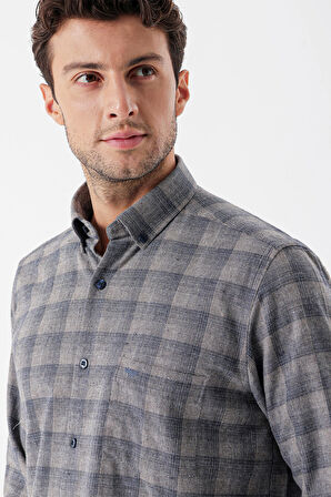 Uzun Kollu Ekoseli Gabardin Sert Yaka Cepli Casual Comfort Fit Gömlek 1004235113 Lacivert