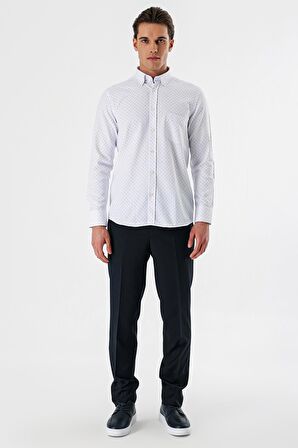 Ekru Uzun Kollu Baskılı Bez Ayağı Düğmeli Yaka Cepli Pamuklu Comfort Fit Gömlek 1004235164