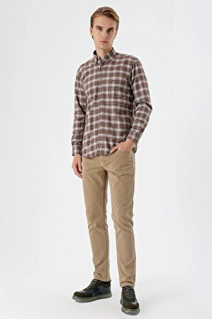 Siyah Uzun Kollu Ekoseli Bez Ayağı Düğmeli Yaka Cepli Pamuklu Comfort Fit Gömlek 1004235173