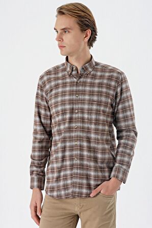 Siyah Uzun Kollu Ekoseli Bez Ayağı Düğmeli Yaka Cepli Pamuklu Comfort Fit Gömlek 1004235173