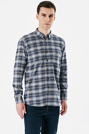 Saks Uzun Kollu Ekoseli Bez Ayağı Düğmeli Yaka Cepli Pamuklu Comfort Fit Gömlek 1004235173