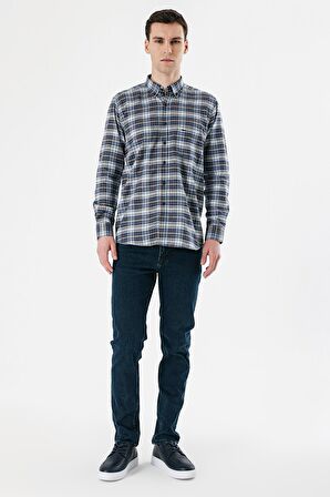 Saks Uzun Kollu Ekoseli Bez Ayağı Düğmeli Yaka Cepli Pamuklu Comfort Fit Gömlek 1004235173