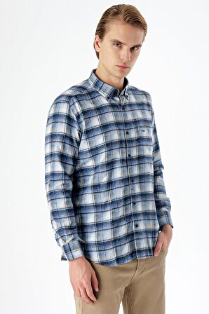 Vizon Uzun Kollu Ekoseli Bez Ayağı Düğmeli Yaka Cepli Pamuklu Comfort Fit Gömlek 1004235173