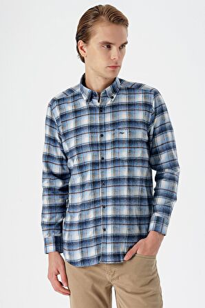 Vizon Uzun Kollu Ekoseli Bez Ayağı Düğmeli Yaka Cepli Pamuklu Comfort Fit Gömlek 1004235173