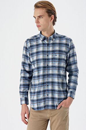 Vizon Uzun Kollu Ekoseli Bez Ayağı Düğmeli Yaka Cepli Pamuklu Comfort Fit Gömlek 1004235173