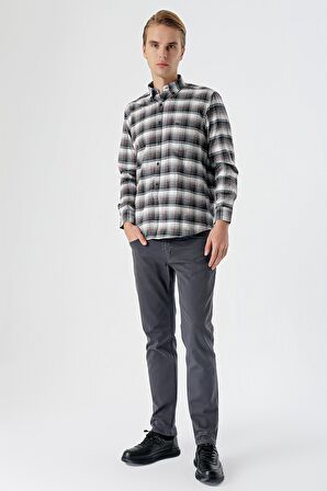 Vişne Uzun Kollu Ekoseli Bez Ayağı Düğmeli Yaka Cepli Pamuklu Comfort Fit Gömlek 1004235173