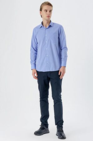 Mavi Uzun Kollu Filafil  Sert Yaka Cepli  Pamuklu Basic Comfort Fit Gömlek 1004240002