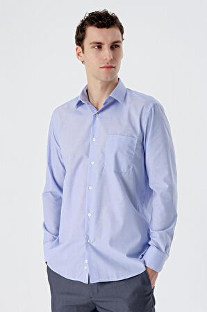 Mavi Uzun Kollu Filafil  Sert Yaka Cepli  Pamuklu Basic Comfort Fit Gömlek 1004240002