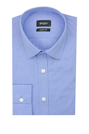 Mavi Uzun Kollu Filafil  Sert Yaka Cepsiz  Pamuklu Basic Slim Fit Dar Kesim Gömlek 1004240008