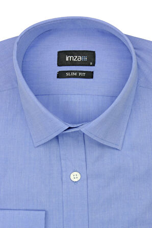 Mavi Uzun Kollu Filafil  Sert Yaka Cepsiz  Pamuklu Basic Slim Fit Dar Kesim Gömlek 1004240008