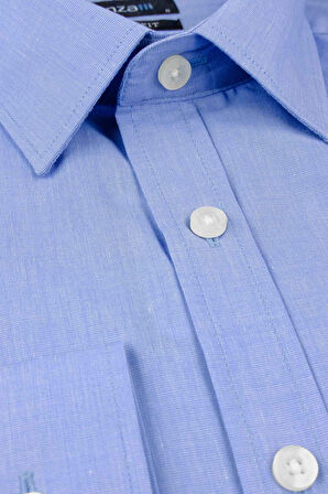 Mavi Uzun Kollu Filafil  Sert Yaka Cepsiz  Pamuklu Basic Slim Fit Dar Kesim Gömlek 1004240008