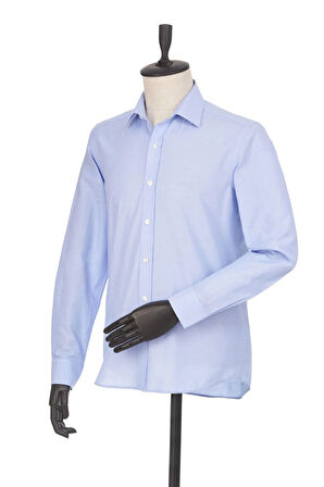 Mavi Uzun Kollu Filafil  Sert Yaka Cepsiz  Pamuklu Basic Slim Fit Dar Kesim Gömlek 1004240008