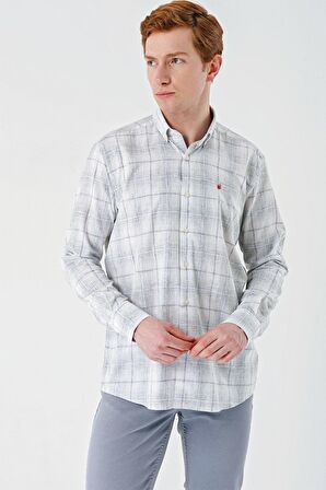 Yeşil Kısalabilir Kol Ekoseli   Cepli Garnili Biyeli Pamuklu Keten  Comfort Fit Gömlek 1004240147