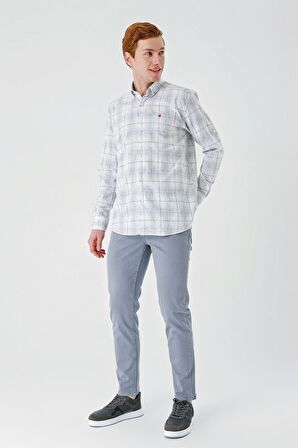 Yeşil Kısalabilir Kol Ekoseli   Cepli Garnili Biyeli Pamuklu Keten  Comfort Fit Gömlek 1004240147