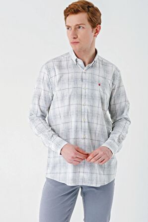 Yeşil Kısalabilir Kol Ekoseli   Cepli Garnili Biyeli Pamuklu Keten  Comfort Fit Gömlek 1004240147