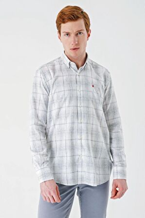 Yeşil Kısalabilir Kol Ekoseli   Cepli Garnili Biyeli Pamuklu Keten  Comfort Fit Gömlek 1004240147