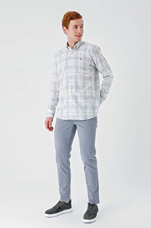 Yeşil Kısalabilir Kol Ekoseli   Cepli Garnili Biyeli Pamuklu Keten  Comfort Fit Gömlek 1004240147