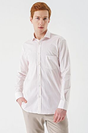 Somon Uzun Kollu Baskılı  İtalyan Yaka Cepli  Pamuklu Likralı  Comfort Fit Gömlek 1004240160