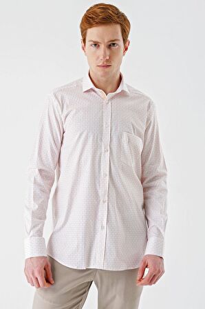 Somon Uzun Kollu Baskılı  İtalyan Yaka Cepli  Pamuklu Likralı  Comfort Fit Gömlek 1004240160