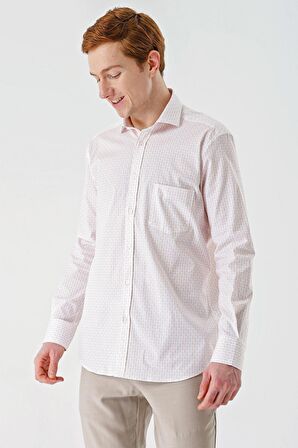 Somon Uzun Kollu Baskılı  İtalyan Yaka Cepli  Pamuklu Likralı  Comfort Fit Gömlek 1004240160