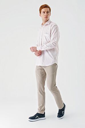 Somon Uzun Kollu Baskılı  İtalyan Yaka Cepli  Pamuklu Likralı  Comfort Fit Gömlek 1004240160