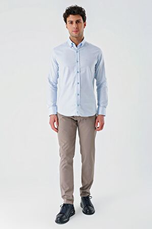 Koyu Mavi Uzun Kollu Oxford Cepsiz %100 Pamuk Klasik Slim Fit Dar Kesim Gömlek 1004240188