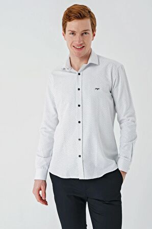 Siyah Uzun Kollu Desenli Armürlü Cepsiz Pamuklu Klasik Slim Fit Dar Kesim Gömlek 1004240189