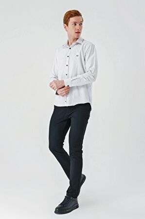 Siyah Uzun Kollu Desenli Armürlü Cepsiz Pamuklu Klasik Slim Fit Dar Kesim Gömlek 1004240189