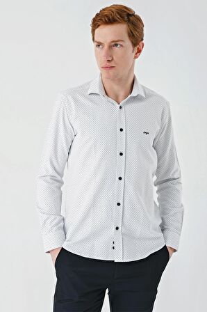 Siyah Uzun Kollu Desenli Armürlü Cepsiz Pamuklu Klasik Slim Fit Dar Kesim Gömlek 1004240189