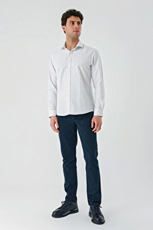 Bej Uzun Kollu Desenli Armürlü Cepsiz Pamuklu Klasik Slim Fit Dar Kesim Gömlek 1004240189