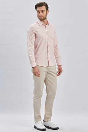 Somon Uzun Kollu Sert Yaka Cepsiz Pamuklu Likralı Klasik Slim Fit Dar Kesim Gömlek 1004240234