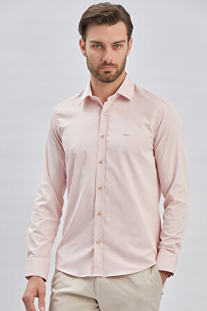 Somon Uzun Kollu Sert Yaka Cepsiz Pamuklu Likralı Klasik Slim Fit Dar Kesim Gömlek 1004240234