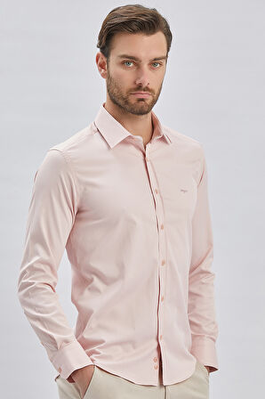 Somon Uzun Kollu Sert Yaka Cepsiz Pamuklu Likralı Klasik Slim Fit Dar Kesim Gömlek 1004240234