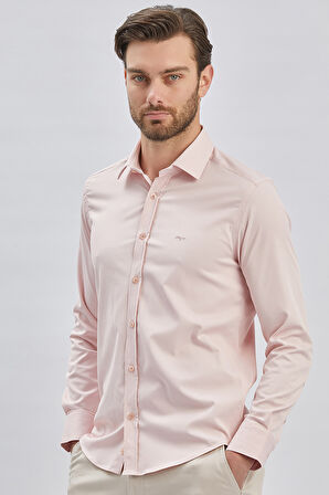 Somon Uzun Kollu Sert Yaka Cepsiz Pamuklu Likralı Klasik Slim Fit Dar Kesim Gömlek 1004240234