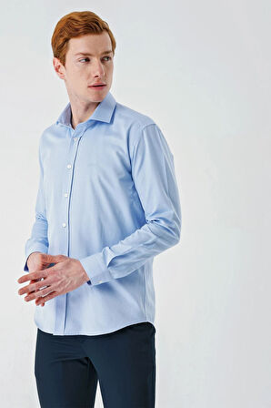 Koyu Mavi Uzun Kollu Oxford Cepsiz Pamuklu Klasik Slim Fit Dar Kesim Gömlek 1004240235