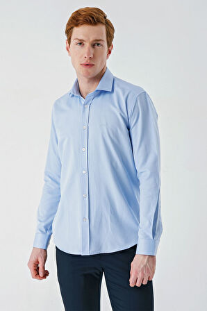 Koyu Mavi Uzun Kollu Oxford Cepsiz Pamuklu Klasik Slim Fit Dar Kesim Gömlek 1004240235