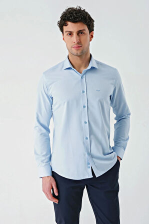 Mavi Uzun Kollu Oxford Cepsiz Pamuklu Klasik Slim Fit Dar Kesim Gömlek 1004240235