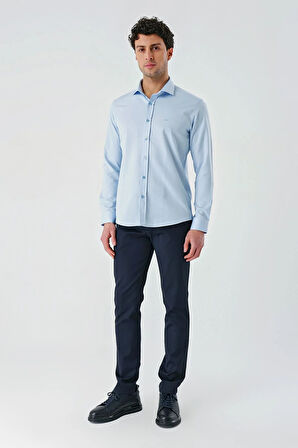 Mavi Uzun Kollu Oxford Cepsiz Pamuklu Klasik Slim Fit Dar Kesim Gömlek 1004240235
