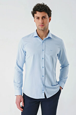 Mavi Uzun Kollu Oxford Cepsiz Pamuklu Klasik Slim Fit Dar Kesim Gömlek 1004240235