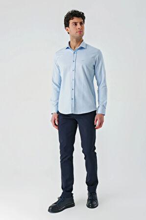Mavi Uzun Kollu Oxford Cepsiz Pamuklu Klasik Slim Fit Dar Kesim Gömlek 1004240235