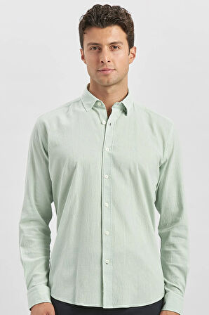 Açık Turkuaz Uzun Kollu Gofreli Biyeli %100 Pamuk Casual Slim Fit Dar Kesim Gömlek 1004240247